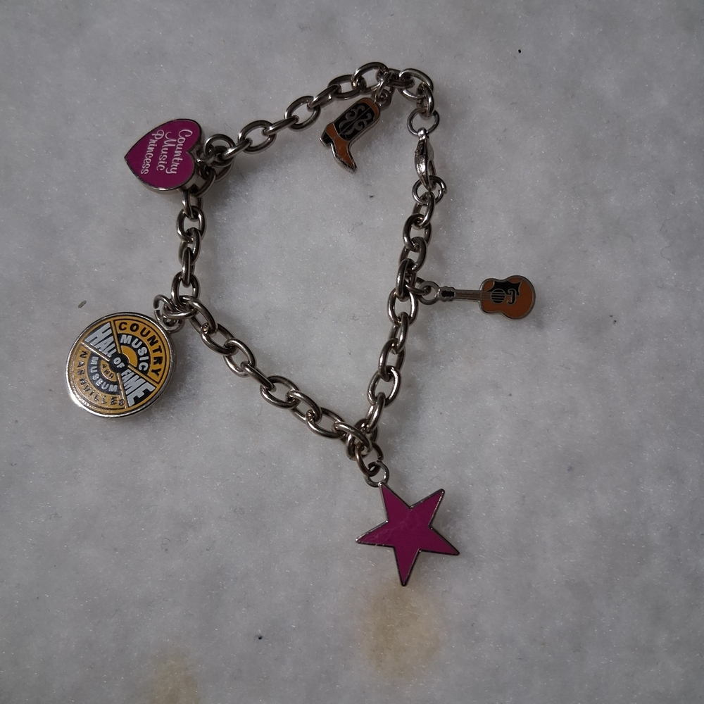 Country music hall of fame Silver Charm Bracelet with Pink Accents